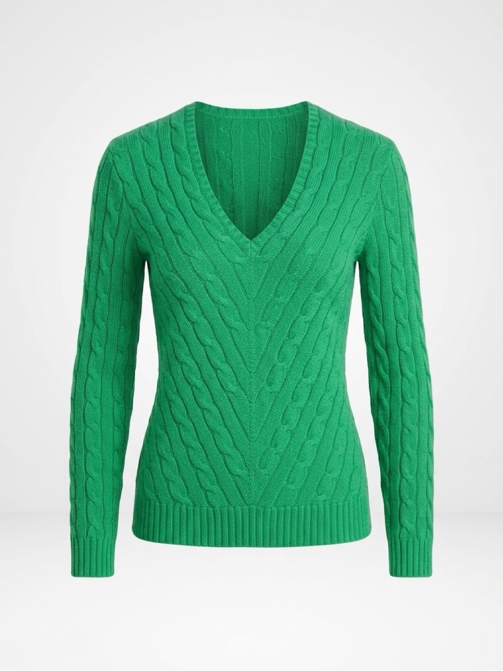 Ralph Lauren Cashmere Cable-Knit V-Neck Sweater, Kelly Green, S, GUC